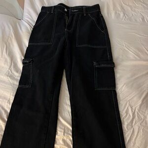 SHEIN Black Pants with White Topstitch Detailing